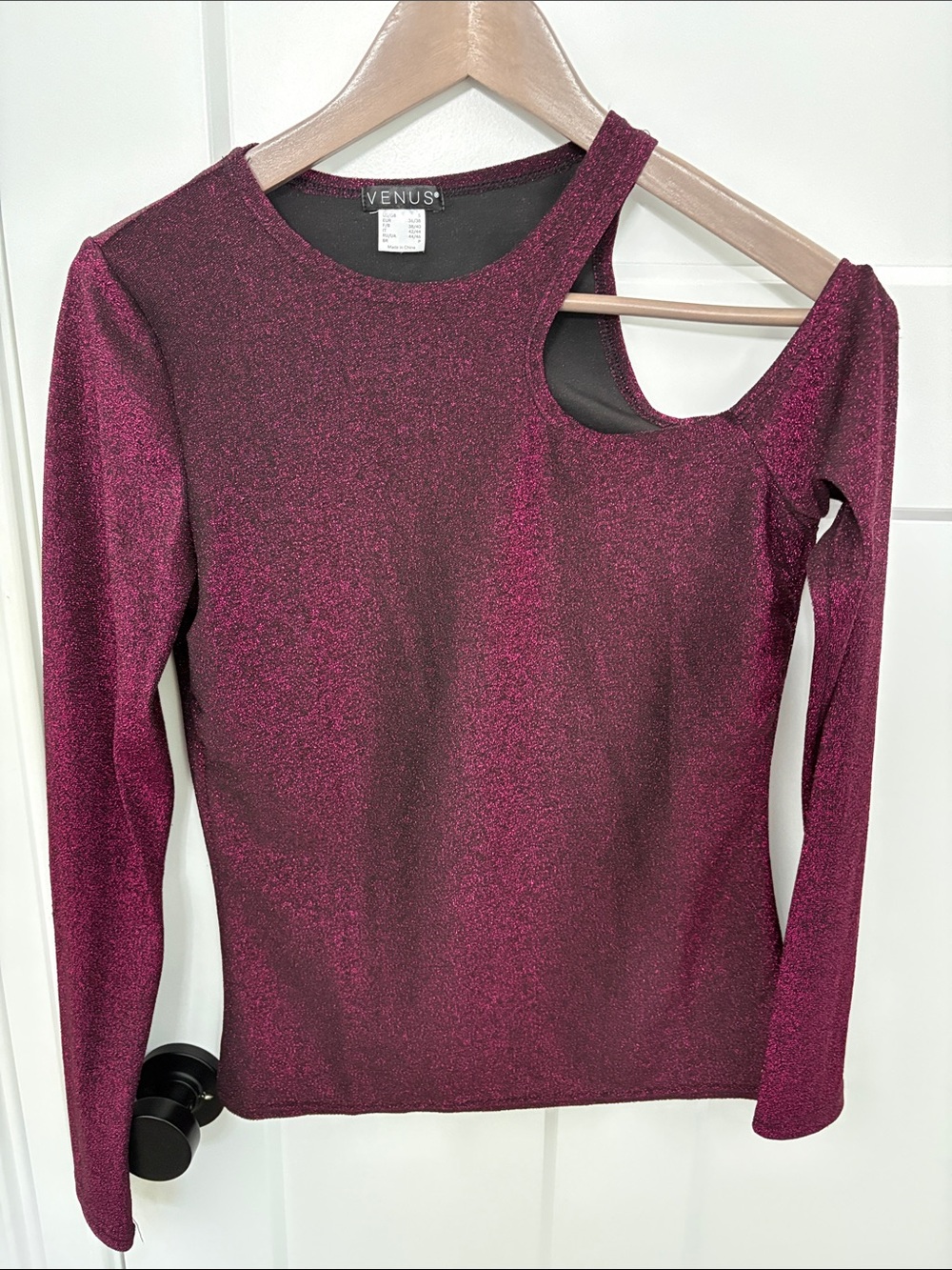 VENUS Shimmery Plum Long Sleeve Top with Shoulder Cutout